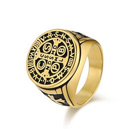 Non Tarnish Stainless Steel Cross Ring 18k Gold Plated Punk Hip Hop Rings for Men Hip Hop Fashion Jewelry