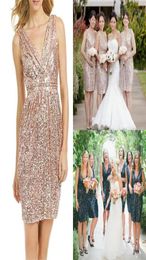 Sparkling Sequin Short Bridesmaid Dresses Wedding Party Dress Sexy V Neck Knee Length Maid of Honour Dress Low Back Wedding Cocktai7220003