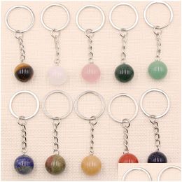 Key Rings 16Mm Natural Crystal Stone Ball Sier Plated Key Rings Keychains For Women Men Party Club Car Bag Decor Jewellery Drop Deliver Dhrsa