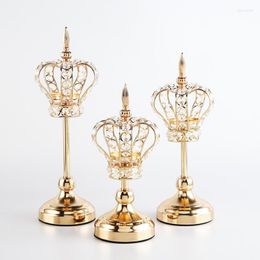 Candle Holders European Crown Crystal Candlestick Wedding Props Household Metal Ornaments Candelabra Holder Home Decor275z