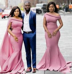 African Girls Dusty Pink One Shoulder Mermaid Bridesmaid Dresses With Capped Sleeves Plus Size Custom Made Maid Of Honour Gowns1543411