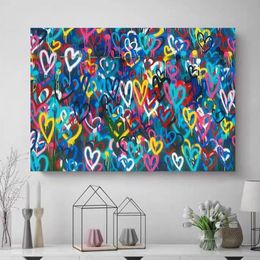 Modern Graffiti Group of Colourful Love Hearts Posters and Prints Canvas Paintings Wall Art Pictures for Living Room Home Decor Cua220W