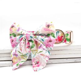 Dog Collars Spring Pink Floral Collar Girly Bow With Matching Leash Engraved ID