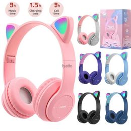 Cell Phone Earphones Wireless Bluetooth earphones cute cat ear game with LED flash helmet bass music suitable for girls as giftsH240312