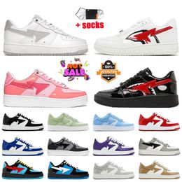 Patent Leather Fashion Designer BapeShoes Women Mens Casual Shoes Colour Camo Combo Pink Red Blue Black White Grey Panda Platform Camouflage Trainers Flat Sneakers
