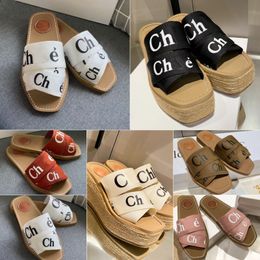 Designer ChlQe Woody espadrille wedge sandal Slip on mule womens woody sandals flat mule slides beige white black pink slippers summer beach home shoes sandles 35-42