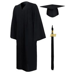 2023 Graduation Gown College School Uniform Clothing Cap Set Unisex Matte Clothes For High With Tassels Year Stamp 240301