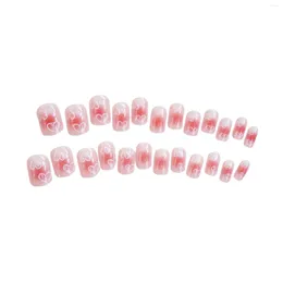 False Nails 24pcs Glossy Pink Nail Heart Pattern Gradient Colour Resin Artificial For Daily Lives Everyday Use