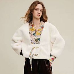 2024 Autumn/winter Women New Plush Jacket Faux Fur Coat Outerwear Mink Veet Fabric V-neck Chinese Style Off Season Discount