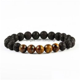 Beaded 8Mm Natural Lava Stone Handmade Strands Charm Bracelets Elastic Jewelry For Women Men Lover Drop Delivery Dhsau