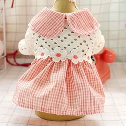 Dress Hollow Pink Plaid Spring Summer Pets Outfits Clothes For Small Party Dog Skirt Puppy Pet Costume LJ200923299Z