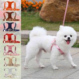Dog Harness Vest Leather Leash Pink Gold Silver Small Collar For Terrier Schnauzer Pet Cat Adjustable Strap Belt for 210911231q