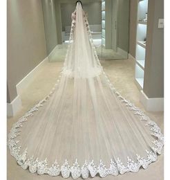 Chapel 5M Long Veil For Bride Ivory White Lace Trim Edge With Comb One Tier Wedding Veils High Quality Tulle Appliques8621410