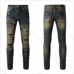 Designer Jeans for Mens Jeans Linen Pants Hip Hop Men Jeans Distressed Ripped Biker Slim Fit Motorcycle for Men Embroidery 148