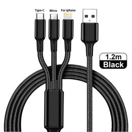 3 I 1 USB Typ C -kabelladdning Kabel Nylon flätad universell laddningsdatasladd för iPhone 14 Xiaomi Huawei Mate 40