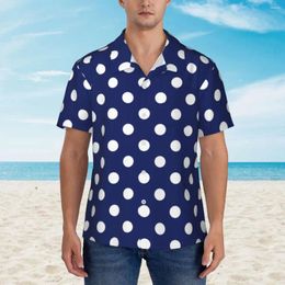 Men's Casual Shirts Navy Blue And White Polka Dot Vacation Shirt Trendy Polkadots Summer Men Blouses Short Sleeve Stylish Design Top