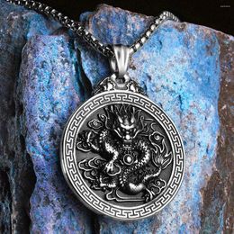 Pendant Necklaces Chinese Dragon Amulet Men Stainless Steel Chain Women Jewelry Cool Things Male Accessories Gifts Wholesale