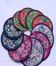 Personalized Fabric Vintage 2 Coasters Sets Wedding Favor Gift Round Embroidered Design 10 setslot 1set2pcs mix color shi5407075
