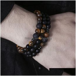 Beaded 8Mm Natural Stone Handmade Strands Charm Bracelets 3Pcs Set Party Club Yoga Jewellery For Men Drop Delivery Dhn7O