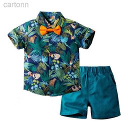 Clothing Sets Baby Infant Children Boys Summer Sets Printed Shirt Green Shorts 2 Pieces Short-sleeve 2 3 Y Kids Suits Costume ldd240311