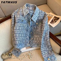 Chic Small Fragrance Tweed Coat Womens French Celebrity Temperament Girls Short Outwear Top Elegant Loose Denim Jacket 240307