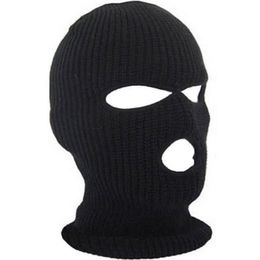 Full Face Cover Mask Three 3 Hole Balaclava Knit Hat Winter Stretch Snow Mask Beanie Hat Cap New Black Warm Face Masks328R