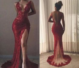 Sexy Red Spaghetti Full Lace Mermaid Prom Dress Vintage Open Back Beaded Formal Evening Gown Long Plus Size Party Bridesmaid Dress4472200