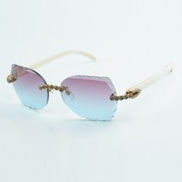 Fashionable new product blue bouquet diamond and cut sunglasses 8300817 with natural white buffalo horn size 60-18-140 mm