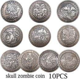 10pcs Morgan Skull Zombie Skeleton Coins Different patterns Interesting Copy Coin Art collection208i