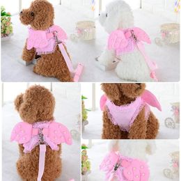 Angel Wing Princess Pet Dog Harness Leashes Puppy Pearl Accessories Adjustable Leashes Size S-L for Small Dogs230D