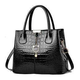 Embossed Top Handle Bag Elegant Patent Leather Shoulder Purse Womens Zipper Satchel 240307