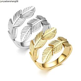 Hydraulic Opening Leaf Feather Titanium Steel Ring Stainless Steel Ring Wings Hip Hop Cool Style