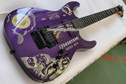 Purple Signature Electric Guitar Reverse Headstock Floyd Rose Tremolo Bridge Black hardware Star Moon Inlay China EMG Pickups