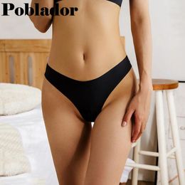 Women's Panties Poblador Sexy Silk Underwear Seamless Sport Thongs Low Waist Solid Colour Female G-String Comfort Woman Intimates