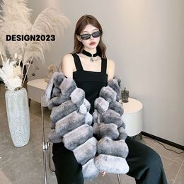 New Winter Haining 2023 Environmentally Friendly Dragon Cat Women's Short Fashionable Contrast Color Flip Collar Light Luxury Fur Coat 5858