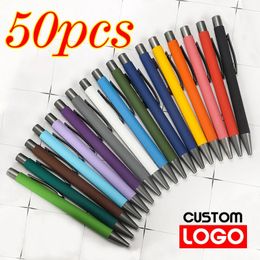 50pcs Metal Ballpoint Pen Advertising Rubber Texture Custom Text Engraving Laser Customizable Name 240306