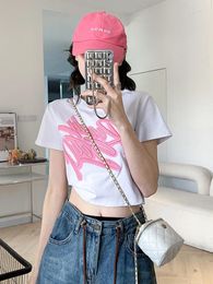 Womens T Shirts T-shirts Summer Slim Letter Print Short Sleeve T-shirt Korean Style Cotton All-Match Top Women Y2k Crop Female Fashion Tees D0YR