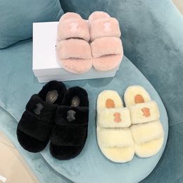 top quality fluffy teddy bear Slippers Slide men womens Winter warm sandal fur indoor flat loafer fuzzy platform tazz wool house luxury Designer Sliders Mule sandale