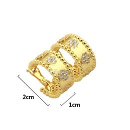 Charm stud earrings designer Single flower full drill 18K gold four-leaf flower VC letter kaleidoscope carved for womens luxury je244c