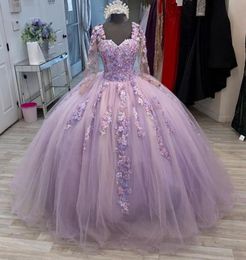 Light Purple Ball Gown Quinceanera Dress Sweetheart 2020 Applique Long Sleeves Sweet 16 Dress Pageant Gowns vestidos de 15 anos2770524