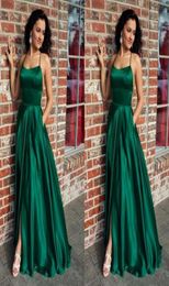 Emerald Green Soft Satin Prom Dresses Evening Gowns Halter Criss Cross Strap Open Back Special Occasion Dress For Women Party Form3721632