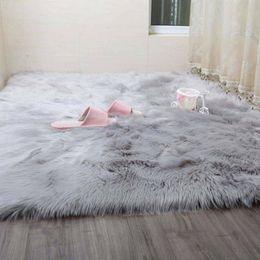 Simanfei Hairy Carpets New Sheepskin Plain Fur Skin Fluffy Bedroom Faux Mats Washable Artificial Textile Area Square Rugs305z
