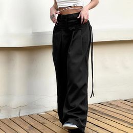 Women's Pants Shirring Casual Wide Leg Women High Waist Street Basic Loose Sweat Trousers Korean Retro Solid Office Y2K Ladies