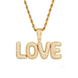New Men's Custom Name Small Bubble Letters Necklaces & Pendant Ice Out Cubic Zircon Hip Hop Jewelry Rope Chain Two Color2150