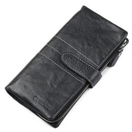 Code 147 Genuine Leather Women Wallet Long Zipper Clutch bag with coin pocket and card holders Woman Purse High Quality238R