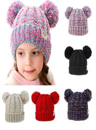 12 Styles Baby Girls Knitted Cap Kid Crochet PomPom Beanies Hat Double Fur Ball Hats Children Knit Outdoor Caps Kids Accessories M3457183