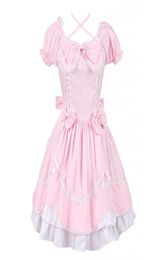 Can be Custom 2018 Pink and White Short Sleeve Bow with Tie Gothic Victorian Lolita Dresses For Women Customized9230733