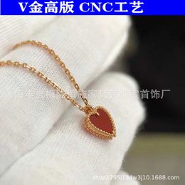 V Necklace V Gold High Edition Red Jade Chalcedony Love Necklace for Women Plated in 18K Rose Gold Fashionable and Luxury Versatile Peach Heart Pendant Collar Chain22