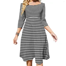 Casual Dresses Black And White Dress Spring Sexy Cheque Print Elegant Woman Street Fashion Oversized Birthday Gift