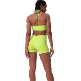 Capris Seamless Push Up Yoga Vest for Women QuickDrying Shorts Hanging Sports Underwear AntiSweat Fitness Top Gym Workout Pant Girls